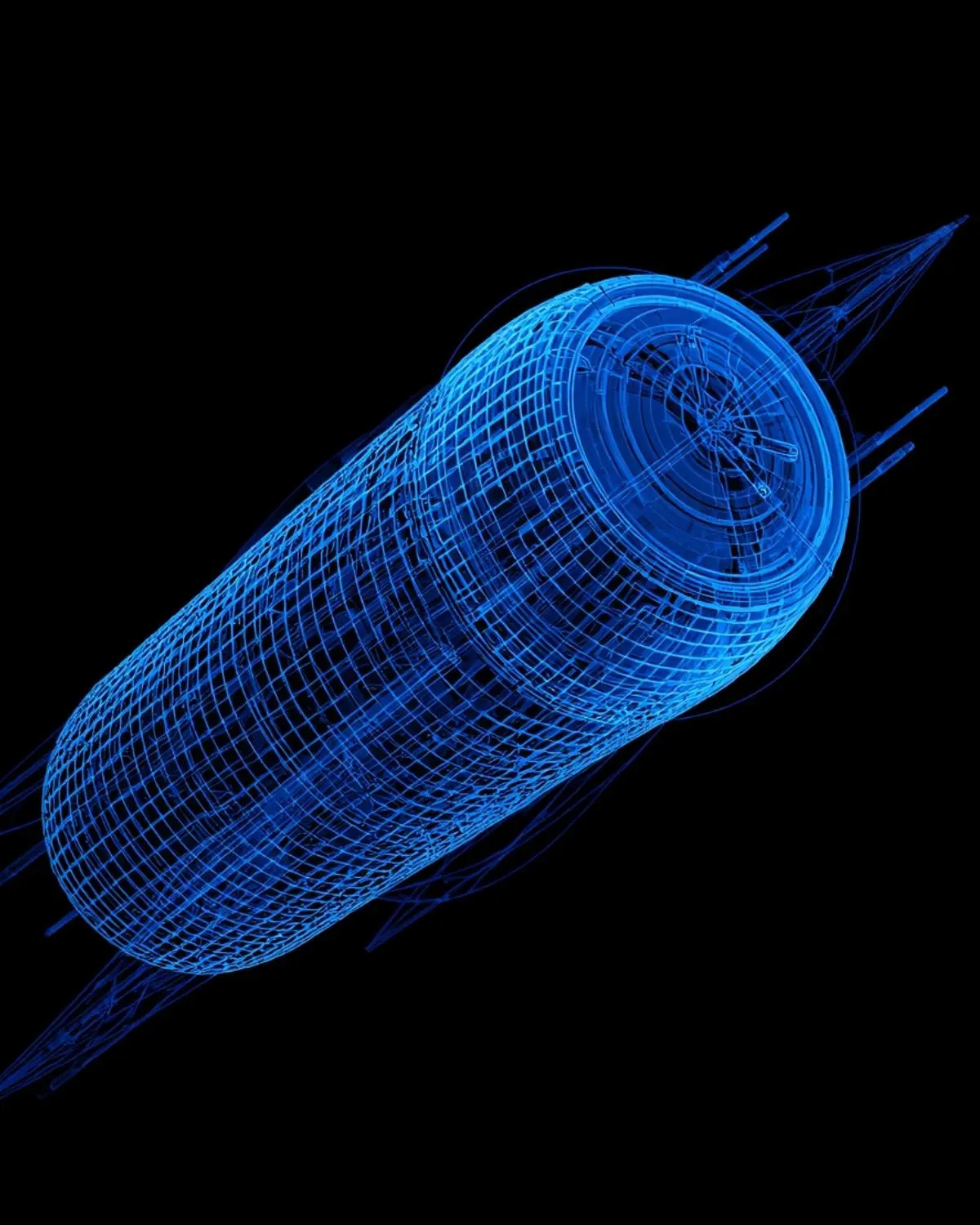 A blue wireframe rendering of a data centre module